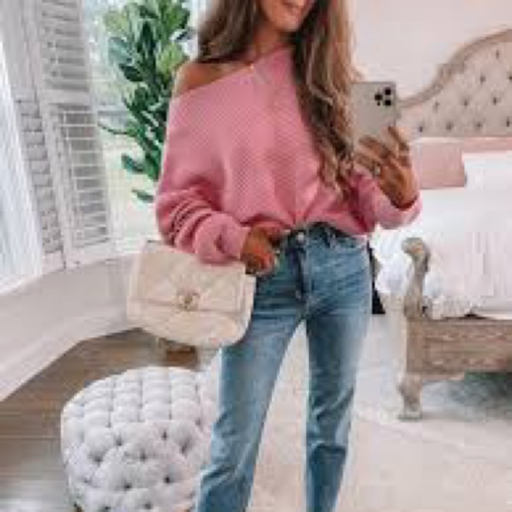 Open edit rib dolmansleeve cotton sweater pink storm S Small